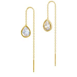 Savvy Cie NIB 18k Gold Over Sterling Silver Bold Pear Drop Threader Earrings